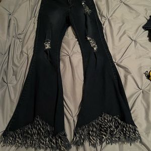 Fringed bell bottom jeans